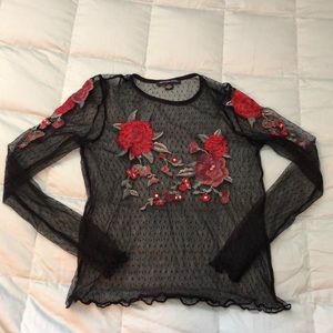 Mesh long sleeve with flower embroidering - AEO